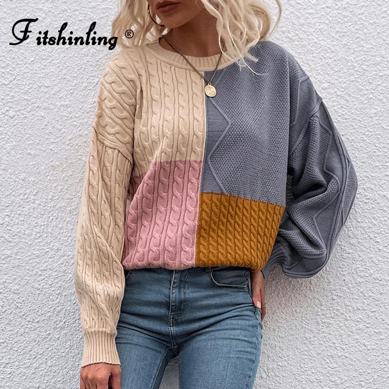 

Women's Sweaters Fitshinling Twist Sweater Oversized Jumper Knitwear Patachwork Vintage Basic Pull Femme Casual Slim Knitted Pullovers, White;black