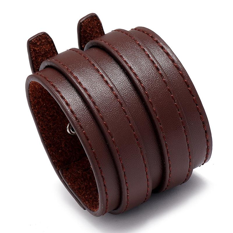 

Charm Bracelets SIZZZ Vintage Genuine Leather Wristband Brand Punk Wide Cuff For Men, Golden;silver