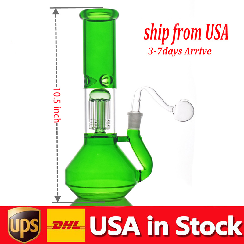 

Glass Beaker Bongs with Arms Tree Perc Diffused Hookahs Oil Dab Rigs recycler smoking Water Pipes With male glass oil burner pipe 1pcs