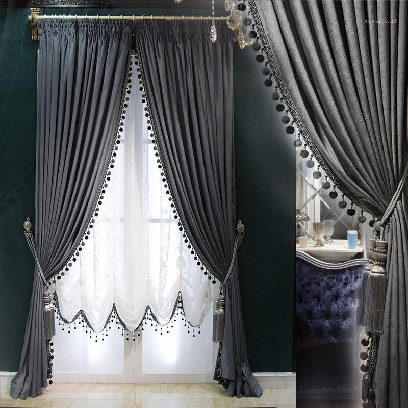 

Curtain & Drapes Custom High Quality Luxury European Thicken Shading Solid Grey Italy Velvet Cloth Blackout Tulle E912