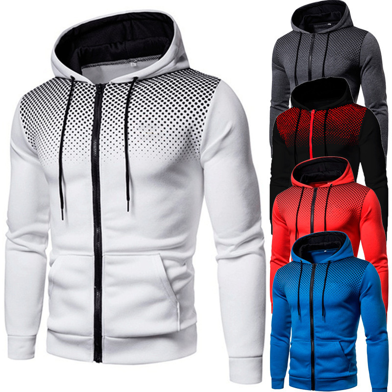 

2021 New Men's Autumn Jackets Coats Casual Hoodies Sweatshirts Printed Gradient Design Hooded Sweatshirt Clothing Outerwear Wanq, Blue