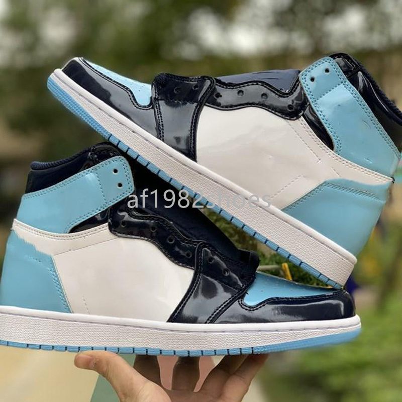 

2021 Mens Womens UNC Patent jumpman Basketball Shoes 1s Obsidian Blue Chill White 1 High OG Trainers Sport Sneakers Designer Chaussures