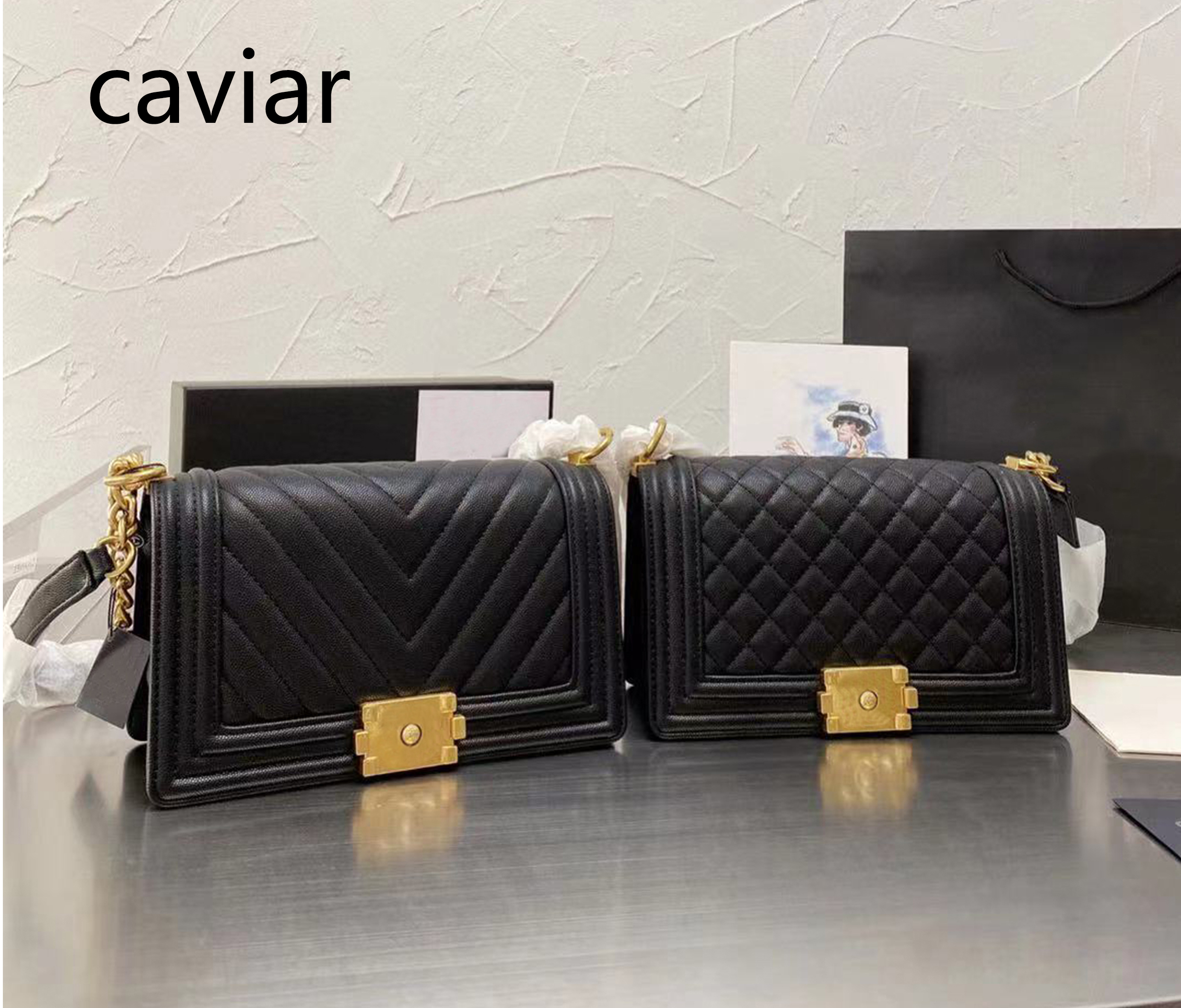 

Designer bag Luxury Brand caviar Shoulder Bags Women HandBags Tote Real Leather Lady V Diamond Lattice Plaid Purses by bagandshoe, Dust bag