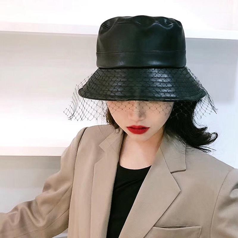 

Fashion PU Bucket Hat Leather Fishing Cap Soild Foldable Hiking Hip-Hop Street Waterproof Panama For Women And Men Wide Brim Hats, Blue;gray
