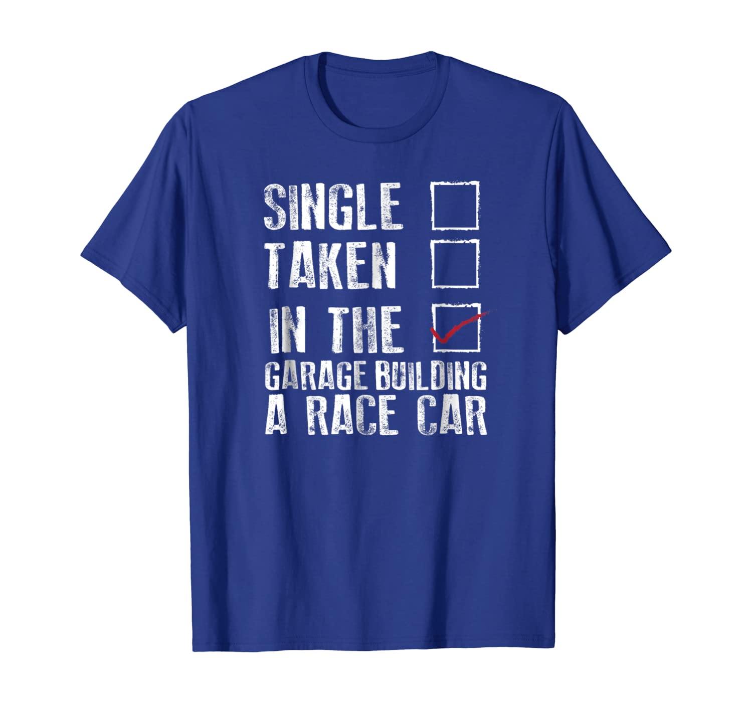 

single, taken, in the garage building a race car t-shirt, White;black