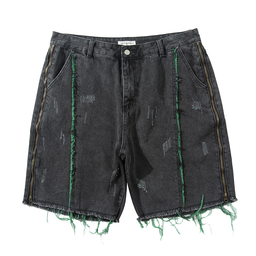 

2021 New Harajuku Frayed Side Zipper Washed Jean Mens Colorful Ribbons Retro Denim Shorts Loose Casual Five Point Pants for Men 0sdb, Pic color