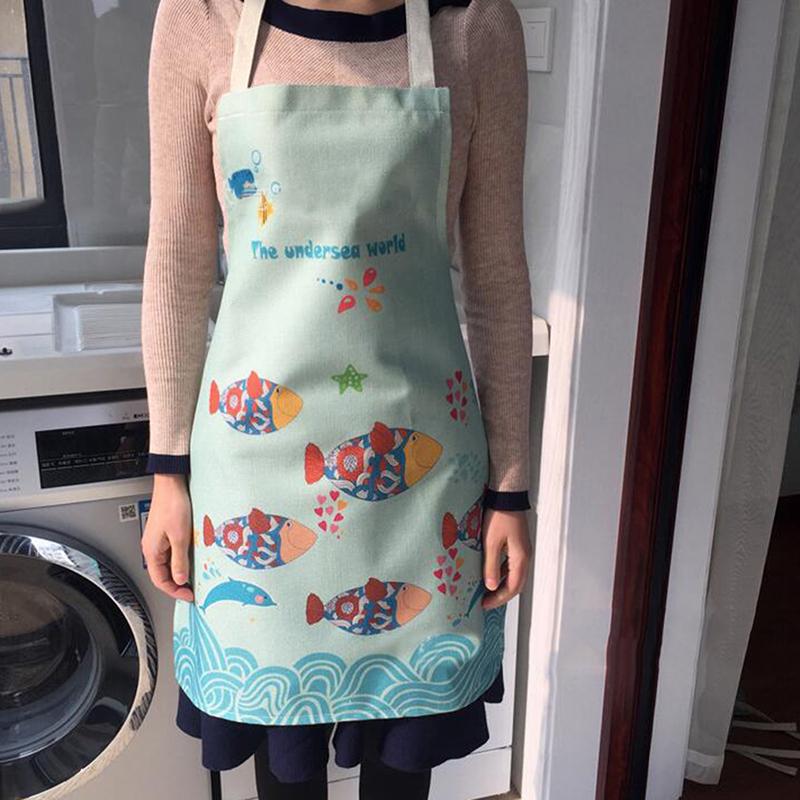 

1Pc Polyester Flower Printed Kitchen Aprons For Women Home Cooking Baking Waist Bib Pinafore 40*50cm