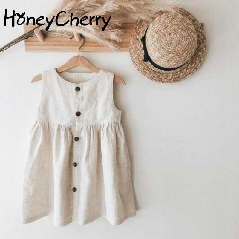 

Summerkids dresses for girls Cotton Color Sleeveless Wild British Princess A- line Dress 210701, Beige