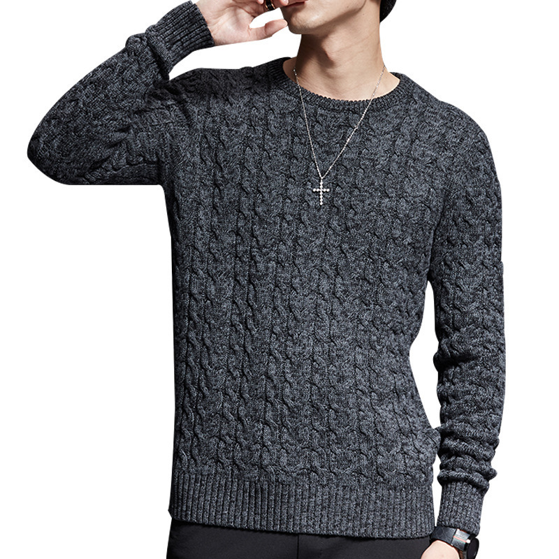 

2021 New Sweaters Men O-neck Fashion Slim Fit Knitwear Male Casual Pullovers Thick Autumn Mens Clothes Korean Style Solid 5grs, Black grey