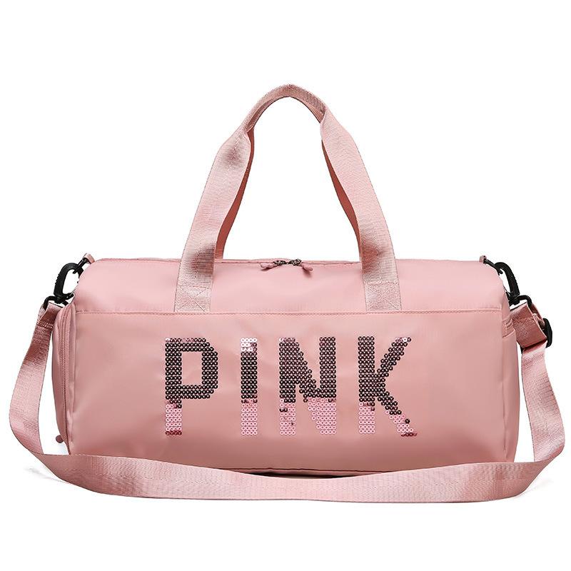 

Duffel Bags Sequins PINK Travel Bag Women Fitness Training For Sports Gym Female Yoga Dry Wet Separation Shoes