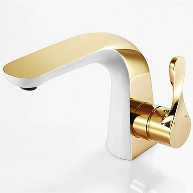

2021 New Alta Qualidade De Bronze Design Exclusivo Do Banheiro Luxo Nica Alavanca Ouro e Branco Torneira Da Pia Bacia Fc9u