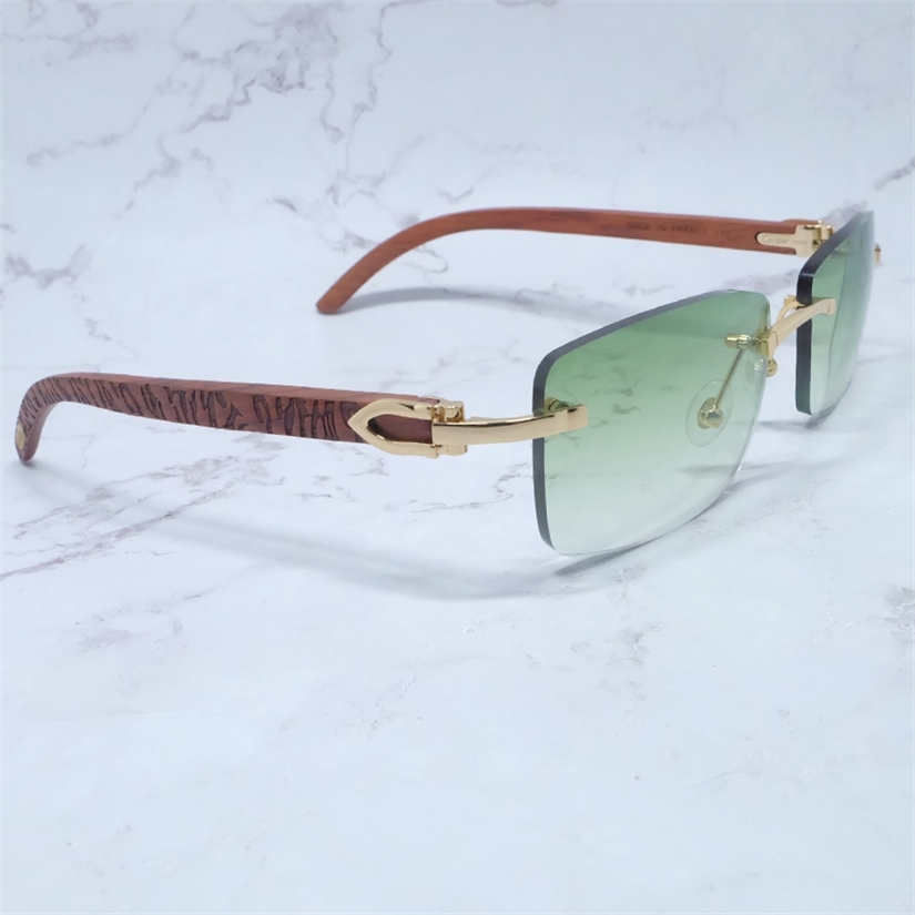 

Rimless Wood Sunglasses Men French Buffalo Horn Sun Shade Craved Wood Sun Glasses Luxury Designer Party Eyewear Shades for Women