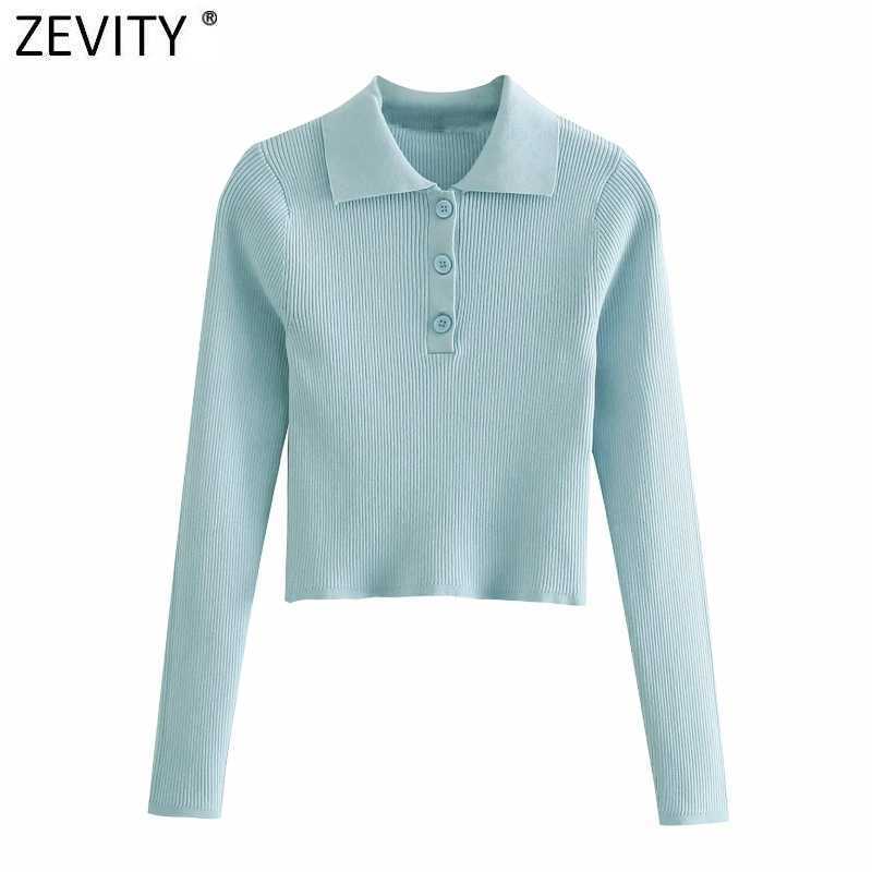 

Zevity Women Vintage Solid Color Buttons Short Knitting Sweater Female Basic Long Sleeve Casual Slim Chic Pullovers Tops SW707 210603, As pic sw707bb