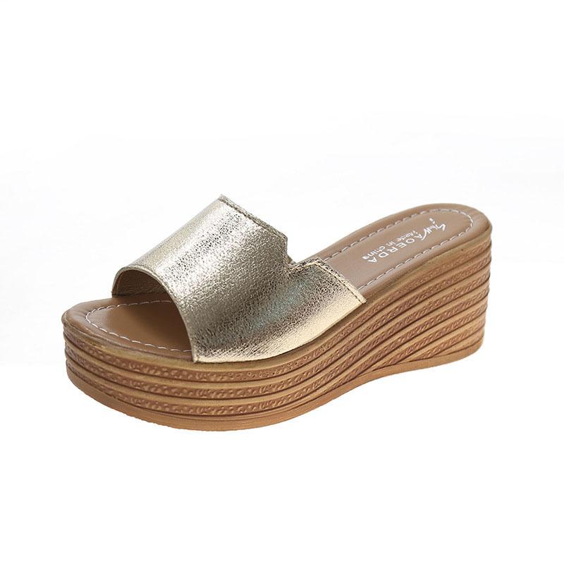 

Women Sandals Open Toe Platform Slippers Women Wedge Flip Flops Beach Shoes Female Casual Non-Slip Slippers Gold Sumemr Shoes