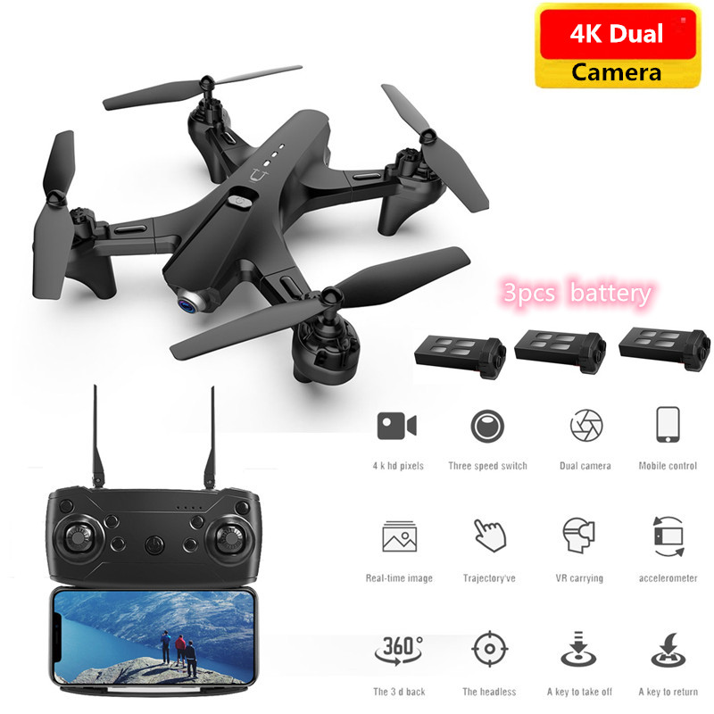 

4K HD Dual camera WIFI FPV RC Drone Optical Flow Positioning Aerial Video Foldable Quadcopter Air Pressure Altitude Hold Gifts, Black 1080p no bag 1