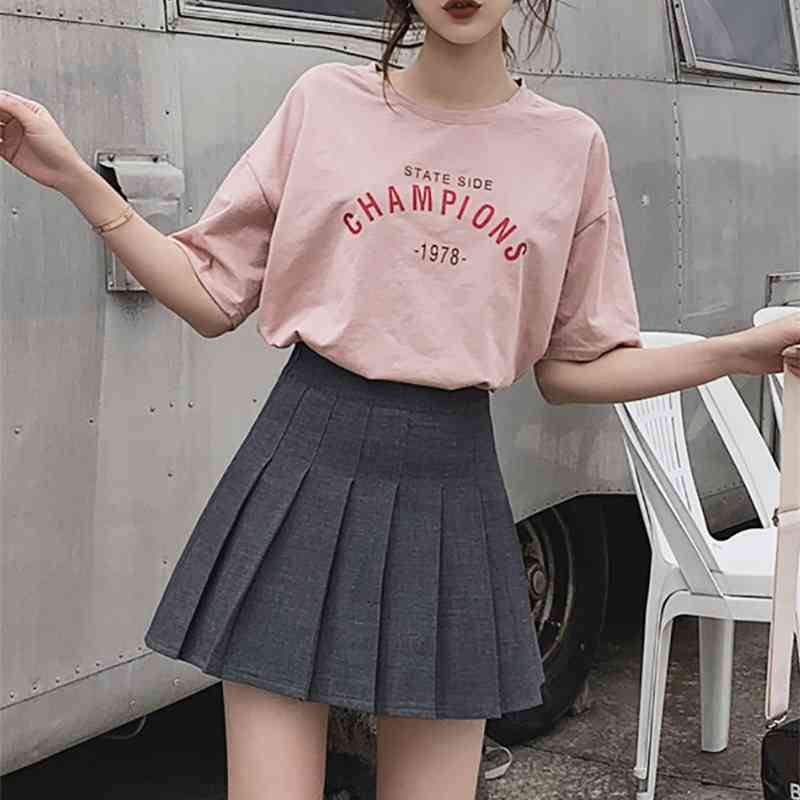 

WERUERUYU Women High Waist Pleated Skirt Sweet Cute Girls Dance Mini Skirt Black White Fashion Female Skirts Short 210608, Photo color