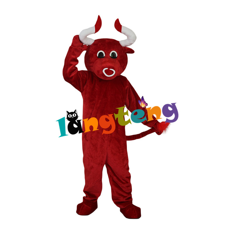 Mascot Costumes848 Red Cow Bull Bison Cow Mascot Costume Adult Party Fancy Dress Dairy Halloween-image-747356618