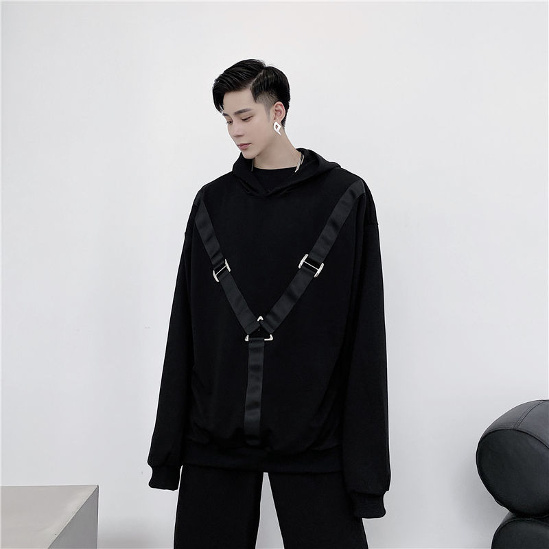 

2021 New Dark-style Men's Leather Buckle Cotton Hoodies Trend Black/white Sweaters M-2xl Whq7
