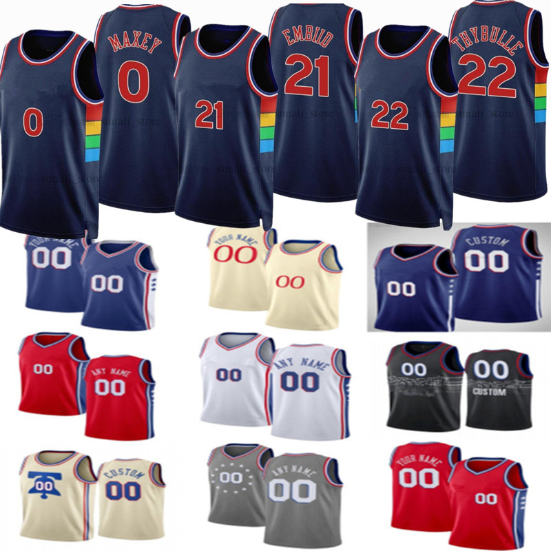 

2021-2022 75th Custom Jersey Mens Womens Youth Joel 21 Embiid Tyrese 0 Maxey Jaden 11 Springer Matisse 22 Thybulle 12 Tobias Harris 18 Shake, Black;red