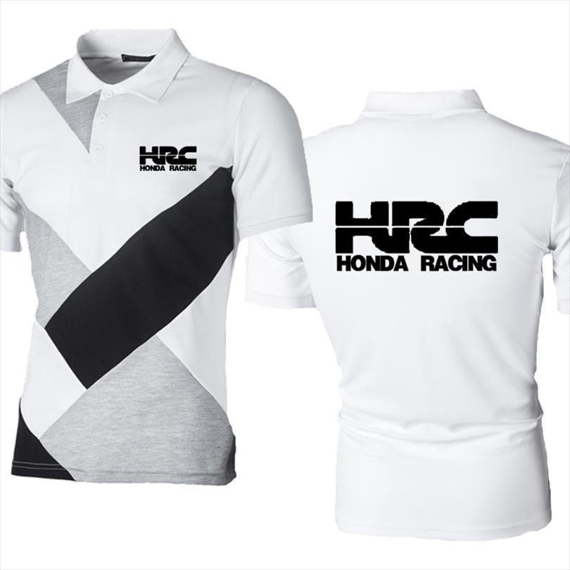 

Summer Shirt Hrc Race Motorcycle Men Polo Printing Casual Short Sleeve Splicing Cotton High Quality, White