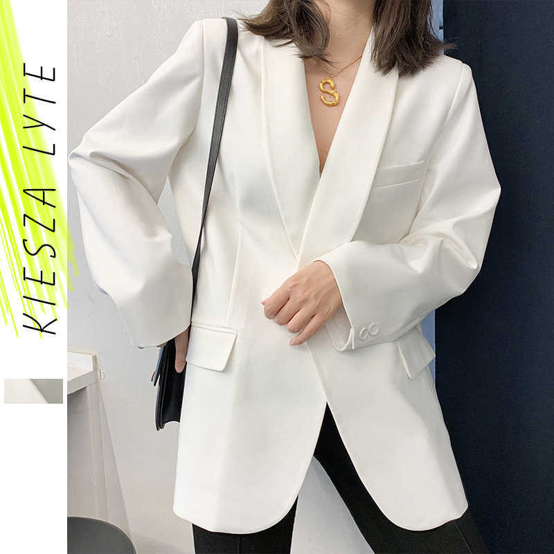 

White Casual Blazer Jacket Female Spring Loose Suit Outfit For Women Coat Ladies Outerwear 210608