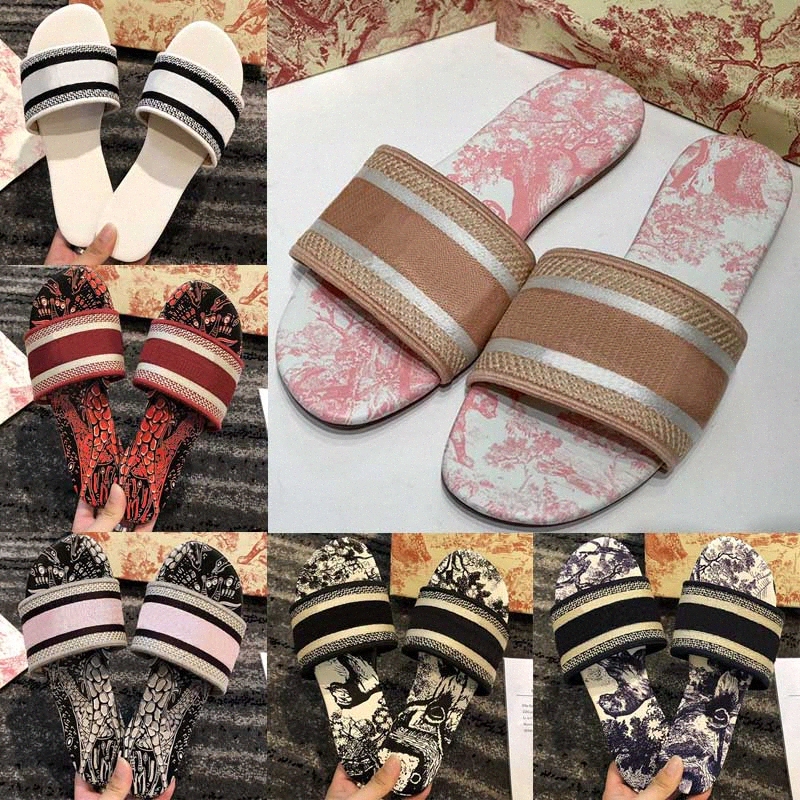

New Women Dway Slide Slipper Ramour Flat Sandals Fashion Embroidered Cotton Flat Flip Flops Leather Sole Silver Metallic Causal Shoes I9Ep#, Black