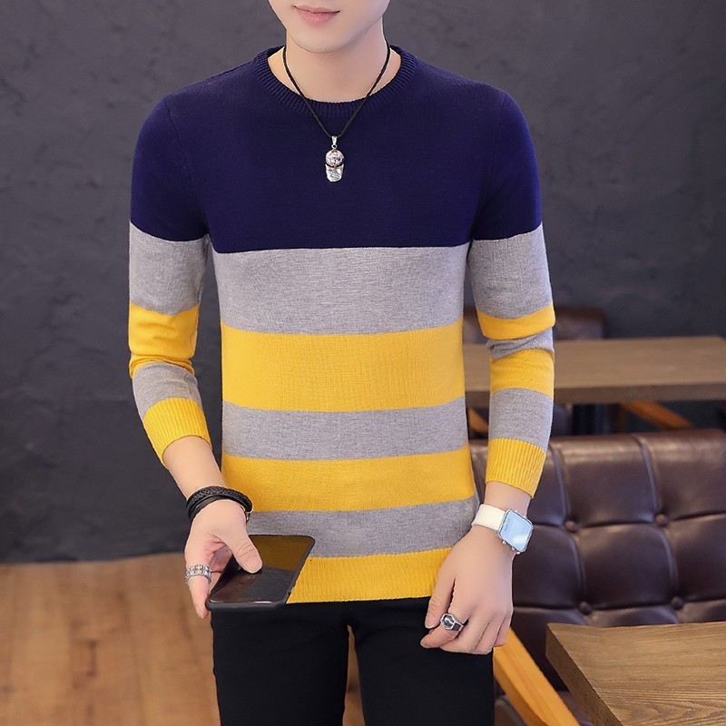 

2021 New Soft Sweater for Men o Neck Pullover Sweaters Long Sleeve Knitting Casual Tops Winter Coat Plus Striped Coats Size 3xl 865a, Grey
