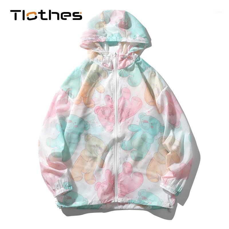 

Men's Jackets Summer Lightweight Hiking Jacket Men Breathable Cute Bear Print Hooded Windbreaker Mens Camping Plus Size Sun Protection, 22