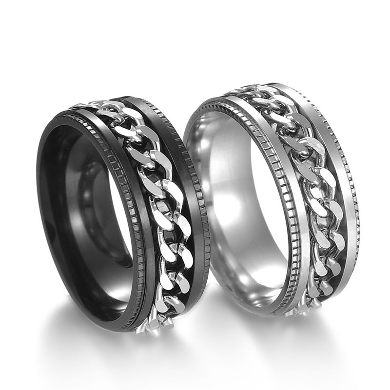 

New Trendy Stainless Steel Rotatable Men Women Couples Band Ring Colorful Plated High Quality Spinner Chain Punk Jewelry for Party Gift