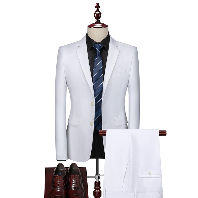 

Men's Suits & Blazers 6XL ( Jacket + Pants ) High-end Brand Formal Solid Color Mens Business Slim Suit 2pce Set Groom Wedding Dress Party, White;black
