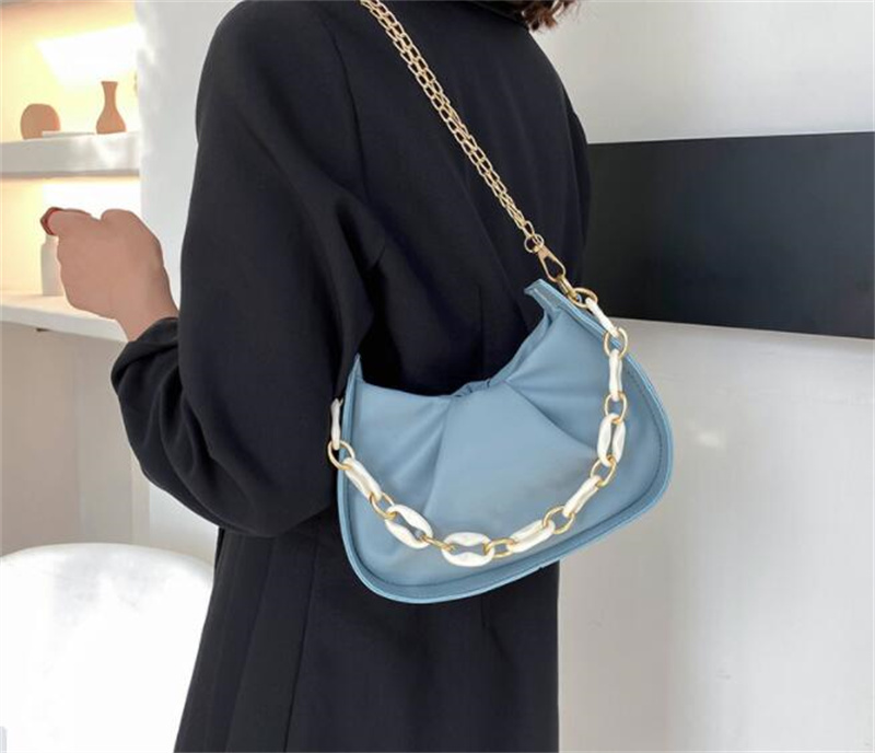 

HBP Women Bags Saddle Axillary Thick Chain Satchel Shoulder Bag Hobo Handbags Lady Tote Crossbody Messenger Purse, Black