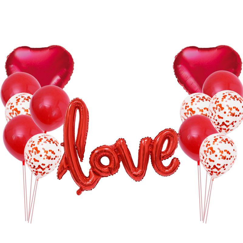 

Party Decoration Valentine's Day Confession Proposal Siamese LOVE Balloon Set Wedding Room Bedroom Background Wall Ball Sequin