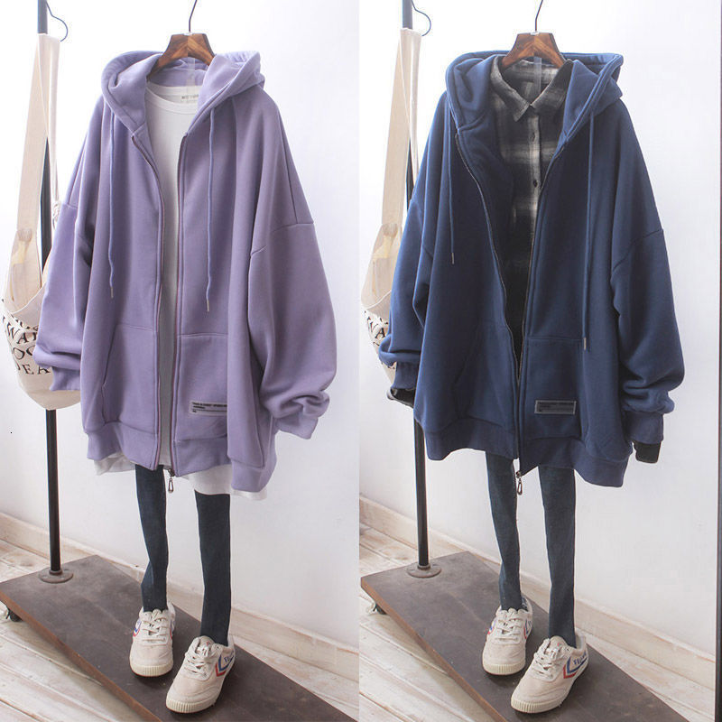

2021 New Female Fall Hoodie Loose Plus Size Korean with Hoodies Brushed Thick Winter Jacket Oversized Sweatshirt Gop7, Midweight