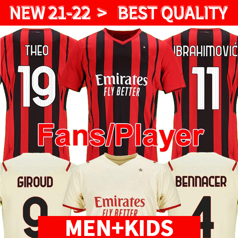 

Player Version AC milan 2021 2022 soccer jersey IBRAHIMOVIC PAQUETA BENNACER ROMAGNOLI CALHANOGLU 21 22 football shirt TONALI REBIC maillot men + kids kit, 2122 away