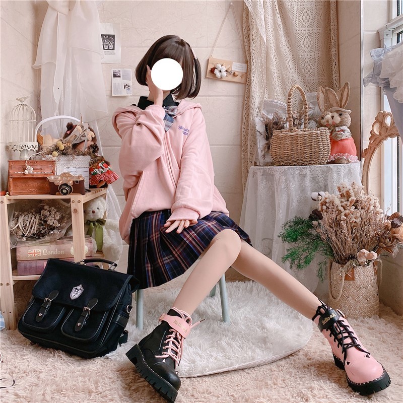 

New Ankle for Women Autumn Gothic Martin Casual Pink Black Female Shoes Lolita Leather Boots From Halloween Plutonium Znop, Patent leather-black