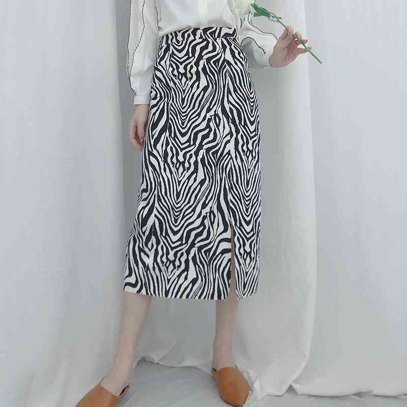 

WERUERUYU Summer Korean Style Zebra-Stripe High Waist Retro Bag Hip Skirt One-Step Women's Slim 210608, Photo color