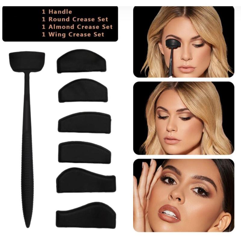 

Eye Shadow 6 In 1 Silicone Eyeshadow Stamper Crease Line Kit Stencil Fixer Stamp Black