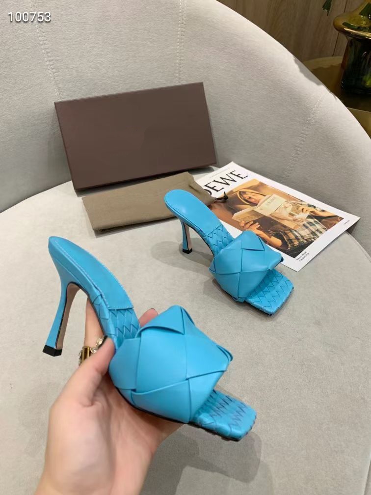 

2021 Women High Heels Lido Sandals Summer Slipper Woven Leather Mules Squared Sole The Lido Sandal Sexy Party Sandals Shoes, 1 no box