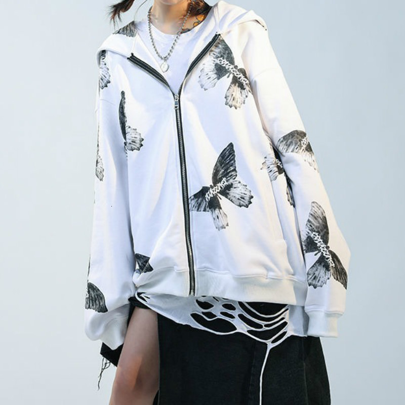 

2021 New Deeptown Plus Size Hoodies Outono Moda Impresso Moletom Streetwear Manga Longa Zip Up Oversized Hoodie Feminino Mkt3, Black