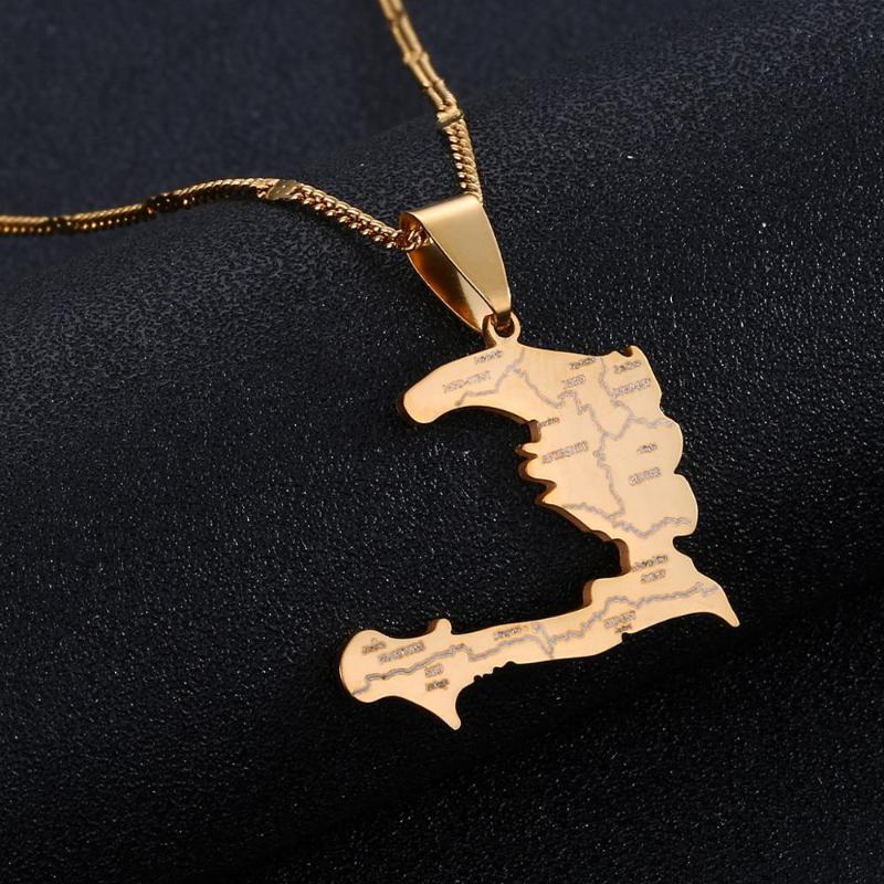 

Pendant Necklaces The Republic Of Haiti Map Necklace Trendy Port-AU-Prince Chain Jewelry