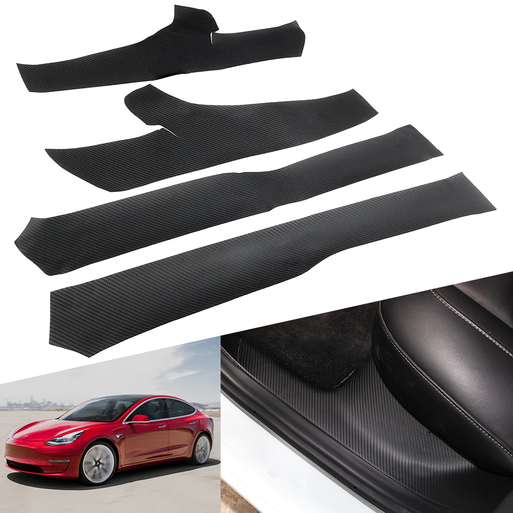 

Accessories for Tesla Model 3 2020 2019 2018 2017 Car Interior Carbon fiber Style Door Protection Cover Sticker Sills Guards