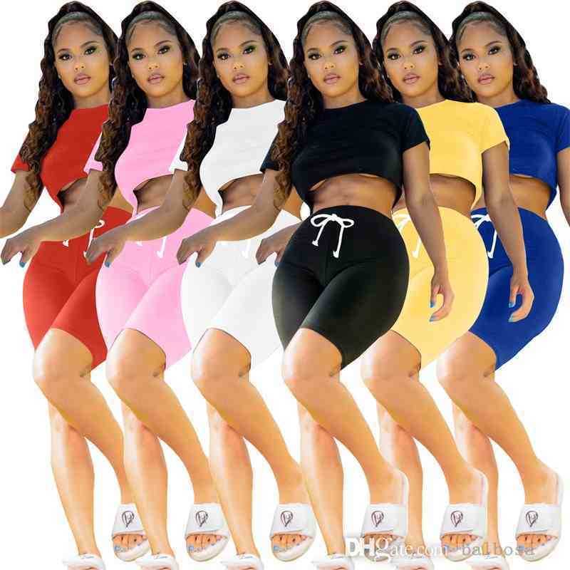 

Women Two Piece Pants Designer 2023 New Sexy Tracksuits Summer Solid Color High Waist Short Sleeve Top And Shorts Fashion Outfits, Orange-red