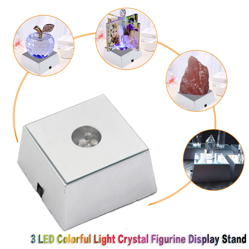 

LED Luminous Night Lights Crystal Glass Transparent Objects Display Colorful Base Light Square Crystal Figurine Display Stand Bases