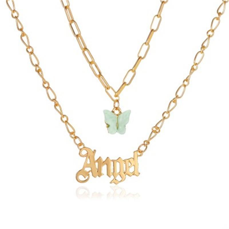 

Pendant Necklaces QIAMNI Multi-layer Acrylic Blue Butterfly Necklace Double Layer Alphabet Angel Letter For Lover Birthday Gift