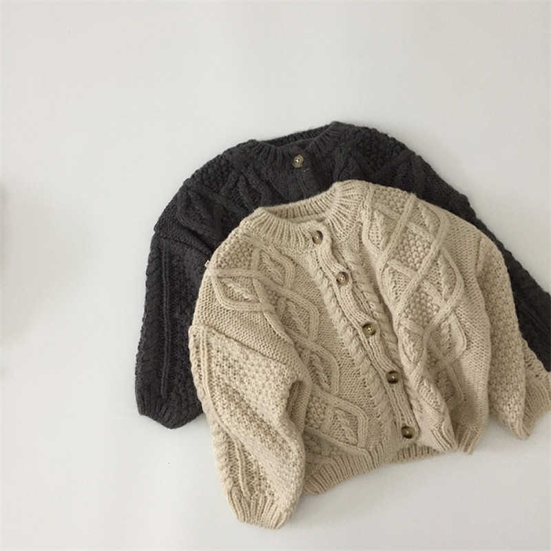 

Autumn Winter Boys Girls Solid Color Knitted Coat Kids Single breasted Knit Loose Cardigans Children Long Sleeve Casual Sweater 210615, Beige