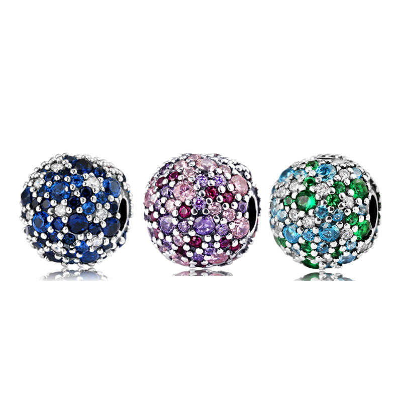 

New 925 Sterling Silver Charm Colourful Round Beads Shape Clips Lock Bead Fit Original European Charms Bracelet Jewelry 2021 Q0531