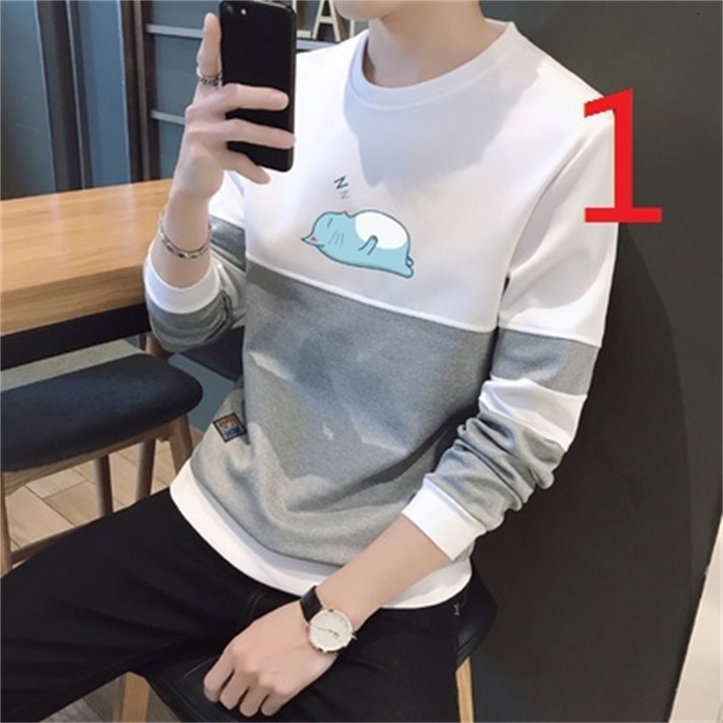 

2021 New Long-sleeved T-shirt Men's Autumn and Winter Thickened Plus Veet Cotton Inner Tide Solid Color Men Tjb1