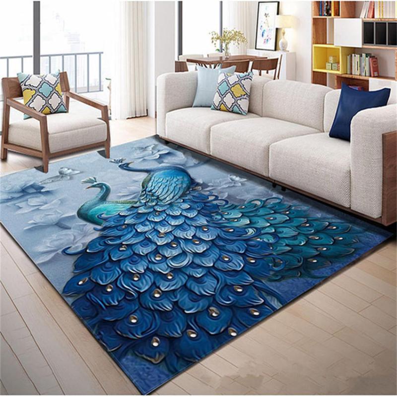

Carpets Pattern Peacock Living Room Flannel Carpet Children Rug Kids Decoration Large Home Hallway Floor Bedroom Mat