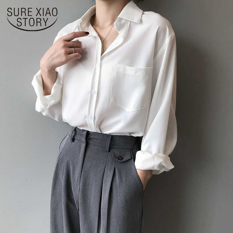 

Korean Style Vintage Blouse Women Autumn Long Sleeve Shirt Women Loose Casual White Tops Solid Elegant Blusas All Match 11354 210527, Black