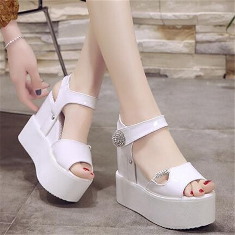 

2021 New Summer 12CM Woman Height Increasing Sandals Women Platform Shoes Female Fashion Thick Bottom Wedges Sandals Black White